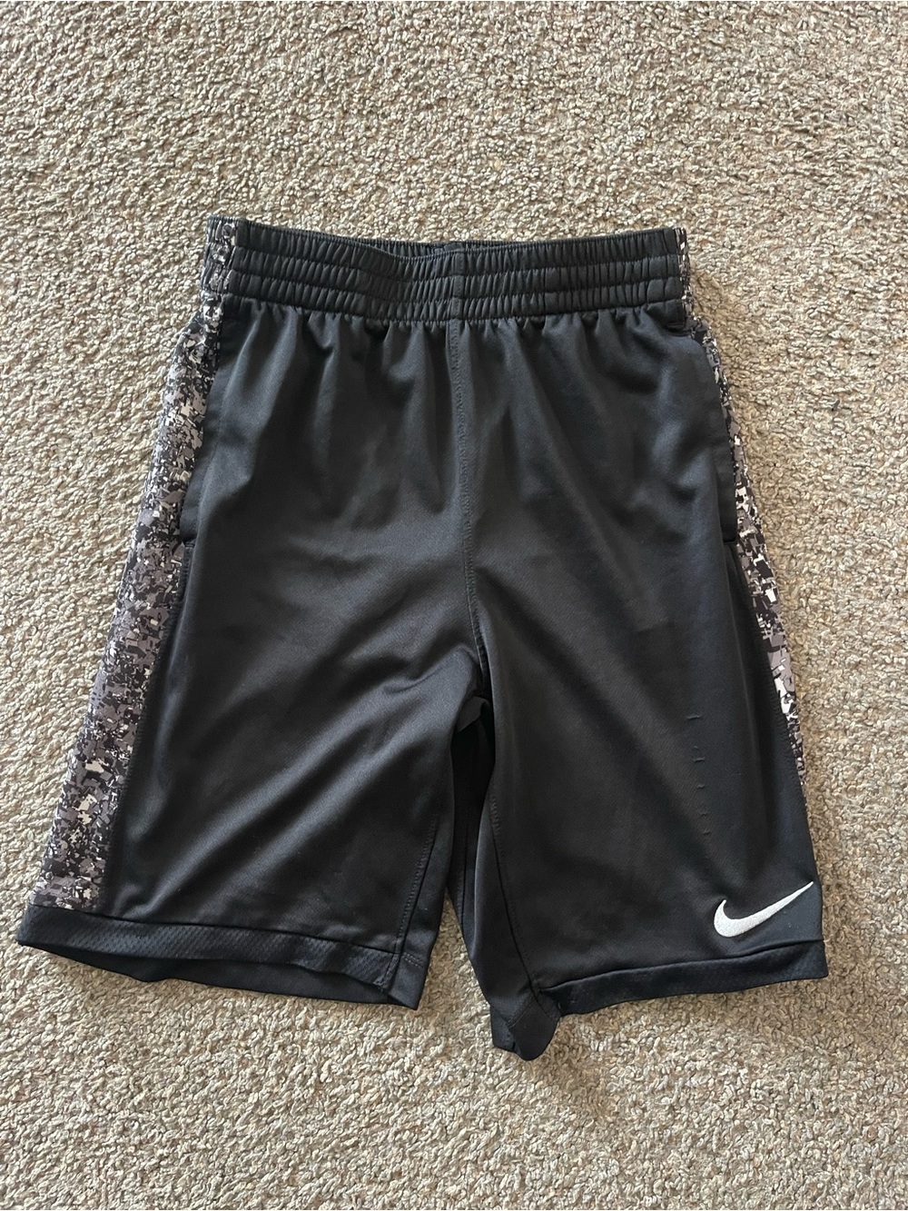 Nike Black Shorts with Gray Camo Side Panels and White Swoosh